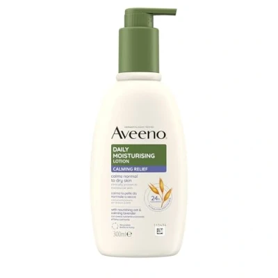 Afbeelding van Aveeno Kalmerende dagelijkse vochtinbrengende lotion (1 x 300 ml), rustgevende bodylotion met voedende haver en lavendelgeur, zachte crème voor het lichaam, kalmeert de