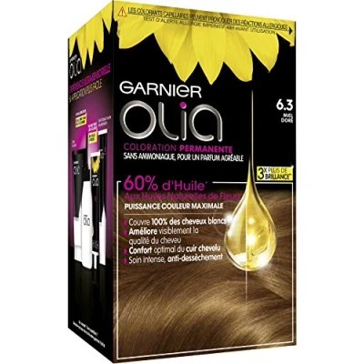 Afbeelding van Garnier Olia Permanente haarkleur, zonder ammoniak, met natuurlijke bloemolie, honingbruin (6,3)