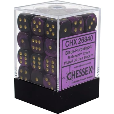 Afbeelding van Chessex Gemini Zwart Paars/Goud D6 12mm Dobbelsteenset (36 stuks)
