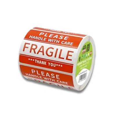 Image de Double Dragon, Lot de 500 étiquettes, 50 mm x 76 mm, autocollant fragile, poignée avec d&#039;entretien, étiquette d&#039;avertissement rouge, fragile pour boîtes d&#039;emballage,