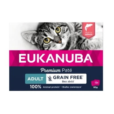 Afbeelding van Eukanuba Zalm Pate Graanvrij Adult Kat Multi Pack 12 x 85 gr