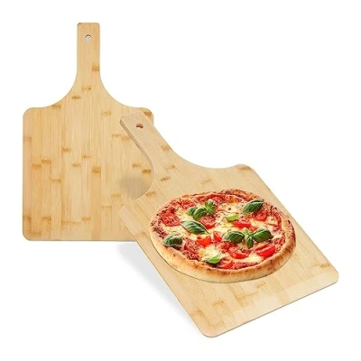 Afbeelding van Relaxdays pizzaschep set van 2 pizzaspatel rechthoekig afgeronde hoeken bamboe