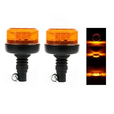 Afbeelding van JJ Set van 2 oranje led zwaailichten, 12 V, 24 ECE E9 R65, 4 verlichtingsmodi, barnsteen, DIN stang, flexibel, vrachtwagen, tractor