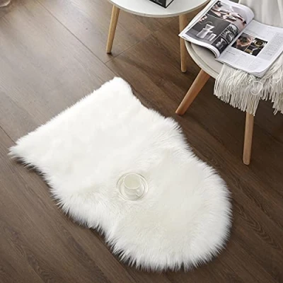 Afbeelding van Schapenvacht tapijt, imitatie lamsvacht, 60 x 90 cm, imitatiewol, wit