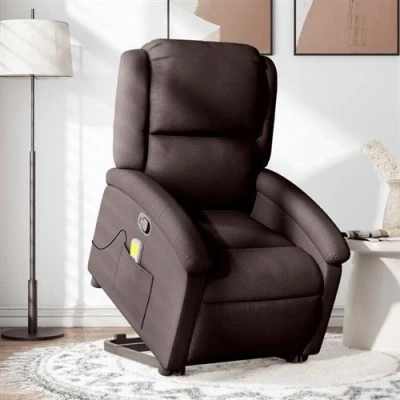 Image de vidaXL Fauteuil inclinable de massage Marron foncé Tissu3204997