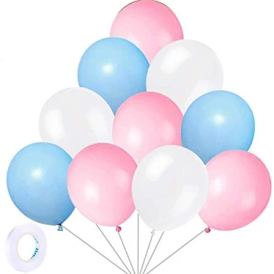 Afbeelding van Yiran 30 stuks 30,5 cm blauwe roze witte latexballonnen met 1 lint voor verjaardagsfeesten, bruiloften, verjaardagen en feestdecoraties