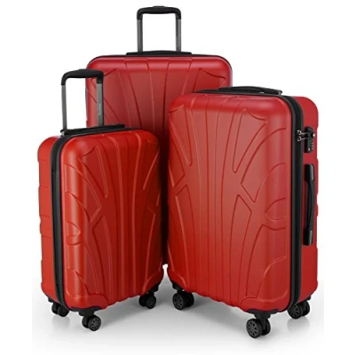 Afbeelding van SUITLINE Koffer met wielen, harde schaal volumeverlenging, TSA vergrendeling, ABS, mat, 4 rubberen dubbele Rood, SET DE.3