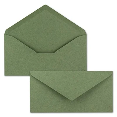 Afbeelding van 100 x kraftpapier enveloppen DIN lang (11 22 cm), groen natte plakrand nieuw papier