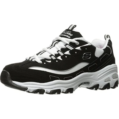 Afbeelding van Skechers Sport D&#039;LITES Sneakers laag, Dames, Maat: 35.5, Black/white/silver Nubukleer/ textiel