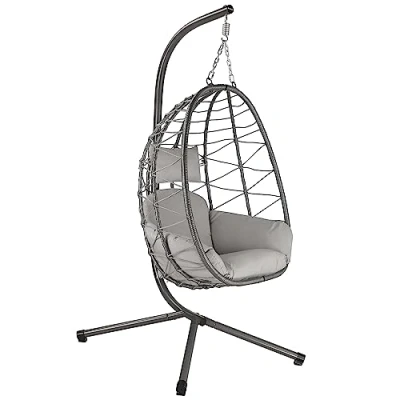 Afbeelding van HinHocker Hangstoel bruin, met frame, wicker, schommelsysteem, voor binnen en buiten, hoofd zitkussens, het terras, droomschommel