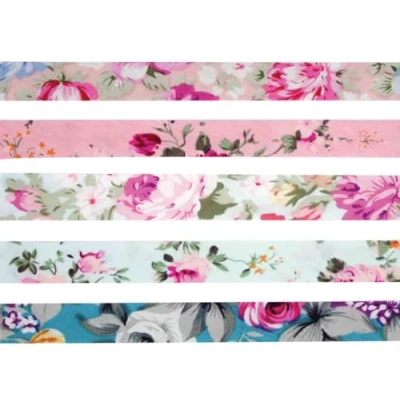 Afbeelding van MegaCrea DIY Biasband, katoen, 1 cm x m, pastelbloemen, 5 stuks