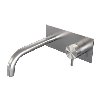 Afbeelding van Brauer Brushed Edition Wastafelmengkraan inbouw gebogen uitloop links hendel kort smal afdekplaat model B 1 PVD geborsteld RVS