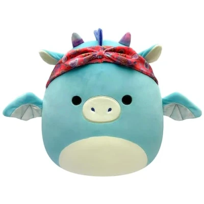 Afbeelding van Squishmallows Originals, 19 cm, Tatiana, de donkere groenblauwe draak met bandana, voeg Tatiana toe aan je team, ultrazacht pluche dier