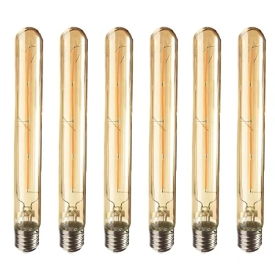 Afbeelding van Set van 6, E27 basisschroef, retro, Edison led gloeilamp, Tw lamp, lange buis rookglas, T30, 4W40W, nostalgische 400 lm, warmwit, 2700 K, niet dimbaar