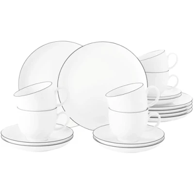 Afbeelding van Seltmann Weiden 001.737147 koffieservies 18 delig Lido Black Line, Wit 43.0 x 24.0 18.1 cm