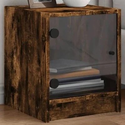 Afbeelding van vidaXL Nachtkastjes met glazen deuren 2 st 35x37x42 cm gerookt eiken