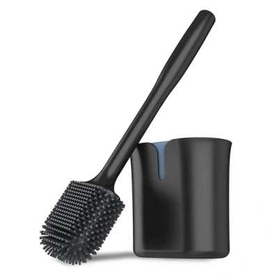 Afbeelding van MR.SIGA Toiletborstel, siliconen toiletborstel met houder, wand of vloermontage, hangende voor badkamer, zwart