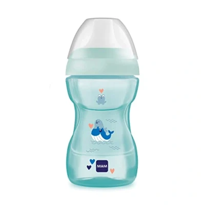 Afbeelding van MAM Fun to Drink drinkbeker, 270 ml, voor de overgang naar glas, leerbeker met ergonomische vorm, 8+ maanden, walvis motief