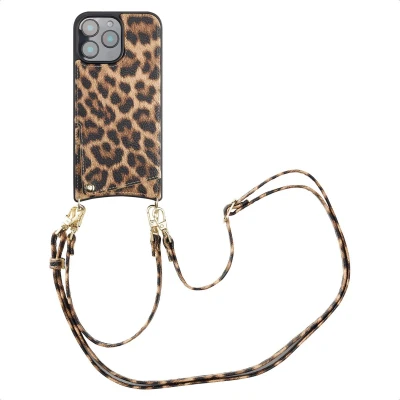 Afbeelding van Selencia Hoesje Geschikt voor iPhone 16 Pro Max met Pasjeshouder Nova Backcover koord en pashouder Leopard