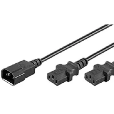 Afbeelding van MicroConnect Power Cord C13x2 C14 0,6m Y Extension Cable, Black, 10A H05VV F3x0.75mm2 CU, Female x2 Male