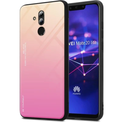 Afbeelding van Cadorabo Hoesje geschikt voor Huawei MATE 20 LITE in GEEL ROZE Tweekleurige beschermhoes van TPU silicone Case Cover en achterzijde gehard glas