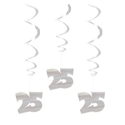 Afbeelding van Decoratie swirl 25 jaar zilver getrouwd 3 stuks