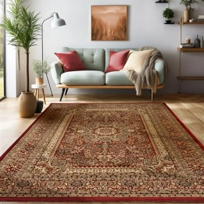 Afbeelding van Laagpolig tapijt, oosters design, rood 240 x 340 cm, oosterse stijl, woonkamertapijt
