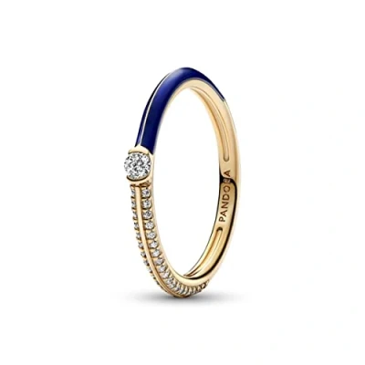 Afbeelding van Pandora ME Pavé en blauwe ring van 14 karaats verguld metaal met heldere zirkonia, E mail, Zirkonia