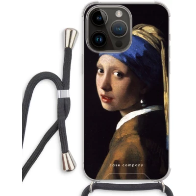 Afbeelding van Case Company® hoesje met Koord geschikt voor iPhone 14 Pro Max The Pearl Earring Telefoonhoesje Zwart Extra Bescherming aan alle Kanten en Over de Schermrand