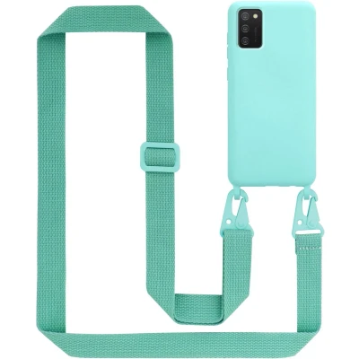 Afbeelding van Cadorabo Mobiele telefoon ketting geschikt voor Samsung Galaxy A02s in LIQUID TURKOOIS Silicone beschermhoes met lengte verstelbare koord riem