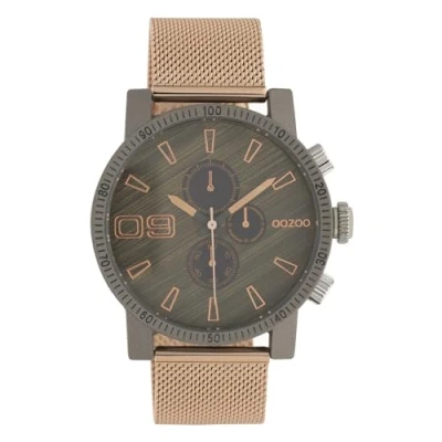 Afbeelding van OOZOO Timepieces Donker grijze horloge met rosé goudkleurige metalen mesh armband C10685