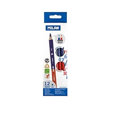 Afbeelding van MILAN Etui met 12 tweekleurige potloden, blauw rood, maxi driehoekig