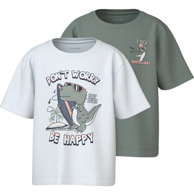 Afbeelding van Name it Nmmvagno 2 PACK Tshirt print voor kinderen, Maat: 92, Slate gray/bright white