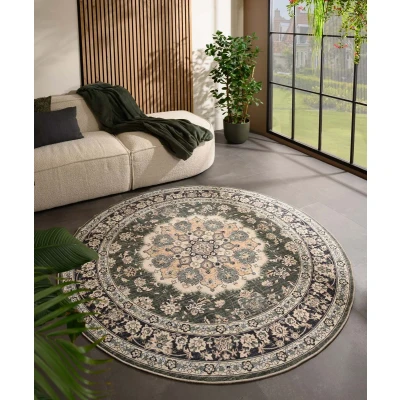 Afbeelding van Rond Vintage Buitenkleed Valenca Nova Donkergroen 200 Cm