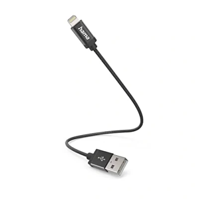 Afbeelding van Hama USB A naar Lightning Kabel Oplaadkabel geschikt voor iPhone / iPad MFI gecertificeerd Nylon materiaal 2,4A USB2.0 480Mbps 20cm Zwart