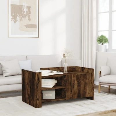 Afbeelding van Salontafel 100x50x50 cm bewerkt hout gerookt eikenkleurig