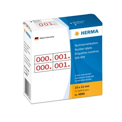 Image de HERMA étiquettes de numérotation 0 999, 10 x 22 mm, rouges sur blanc, pqt 1000