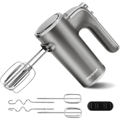 Afbeelding van Aigostar Adela 30XMK Handmixer met Opbergstandaard 5 Snelheden Mixer Turbo Incl. Kloppers, Deeghaken RVS 400W