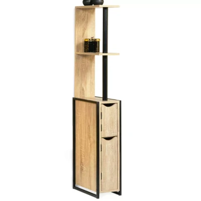 Afbeelding van Meuble WC 2 portes DETROIT avec étagères design industriel