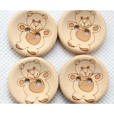 Afbeelding van 12 stuks prachtige ronde houten knopen met pluche print 25 mm 2 gaten om te naaien Voor doe het zelf knutselen, scrapbooking, kinderkleding, jassen, hoeden, rompertjes