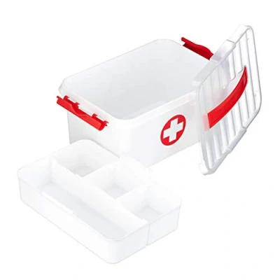 Afbeelding van Relaxdays verbanddoos ehbo koffer verbandtrommel handgreep wit rood leeg