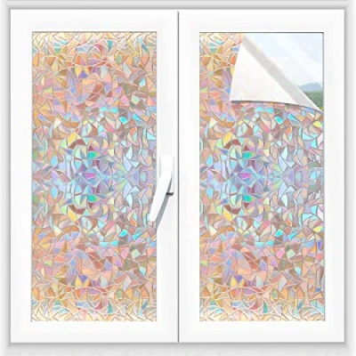 Afbeelding van Alyvisun Raamfolie, met motief, inkijkbescherming, 90 x 220 cm, elektrostatische folie voor ramen, 3D uv bescherming, zelfklevend, ondoorzichtig, decoratieve slaapkamer, kantoor, keuken