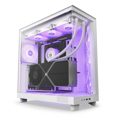 Image de Boîtier PC NZXT H6 FLOW moyen tour blanc RGB avec panneau latéral et avant verre trempé