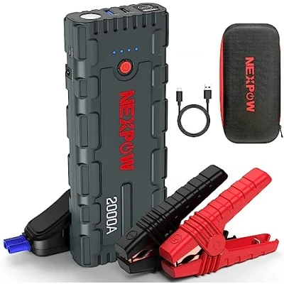 Afbeelding van NEXPOW Booster Autoaccu, 2000 A, draagbaar, jump starter (tot 7,0 l benzine of 6,5 l, diesel), autostarter, 12 V, met intelligente veiligheidsklemmen, ledlamp