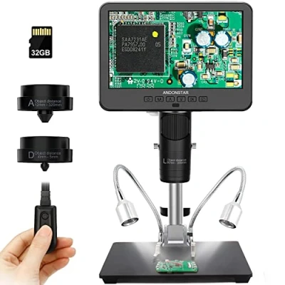 Afbeelding van Andonstar AD246 M Digitale microscoop, soldeermicroscoop met 3 lenzen, elektronenmicroscoop, FHD 1080p video opname, 7 inch 500x LCD display, geldmicroscoop, microscoopset