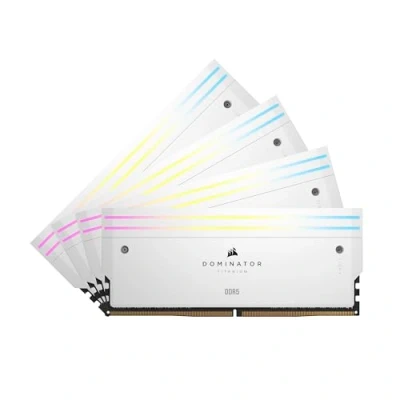 Image de CORSAIR Dominator Titanium RGB DDR5 kit 64 Go: 4 x 16 Go DIMM 288 broches 6000 MHz / PC5 48000 CL36 1.35 V mémoire sans tampon blanc