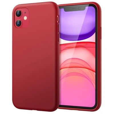 Afbeelding van JETech Beschermhoes van siliconen voor de iPhone 11 (2019) 6,1 inch (15,4 cm), rondom bescherming, zijdezacht gevoel, zachte binnenvoering microvezelstof, stootvast, rood