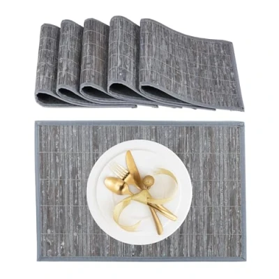 Afbeelding van placemat set van 6 bamboe antislip afwasbaar 30x45 cm onderleggers grijs