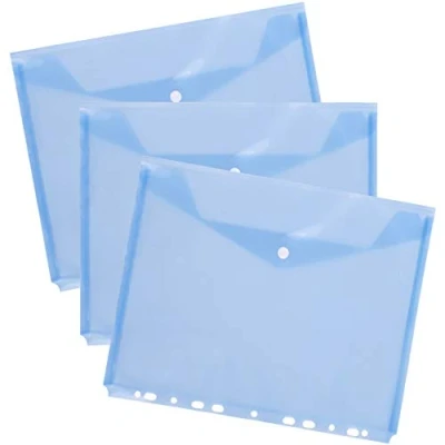 Afbeelding van D.RECT Set van 10 documentenmappen documententas gekleurde kunststof tas mappen en met drukknop documentenmap A4 transparant blauw