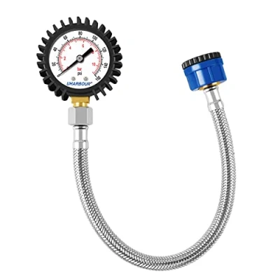 Afbeelding van Uharbour Waterdrukmeter 0 11bar/160psi Dual Scale 3/4BSPT tot 1/2BSPT, Buttom Mount, Rubber Protector, Zwart...
